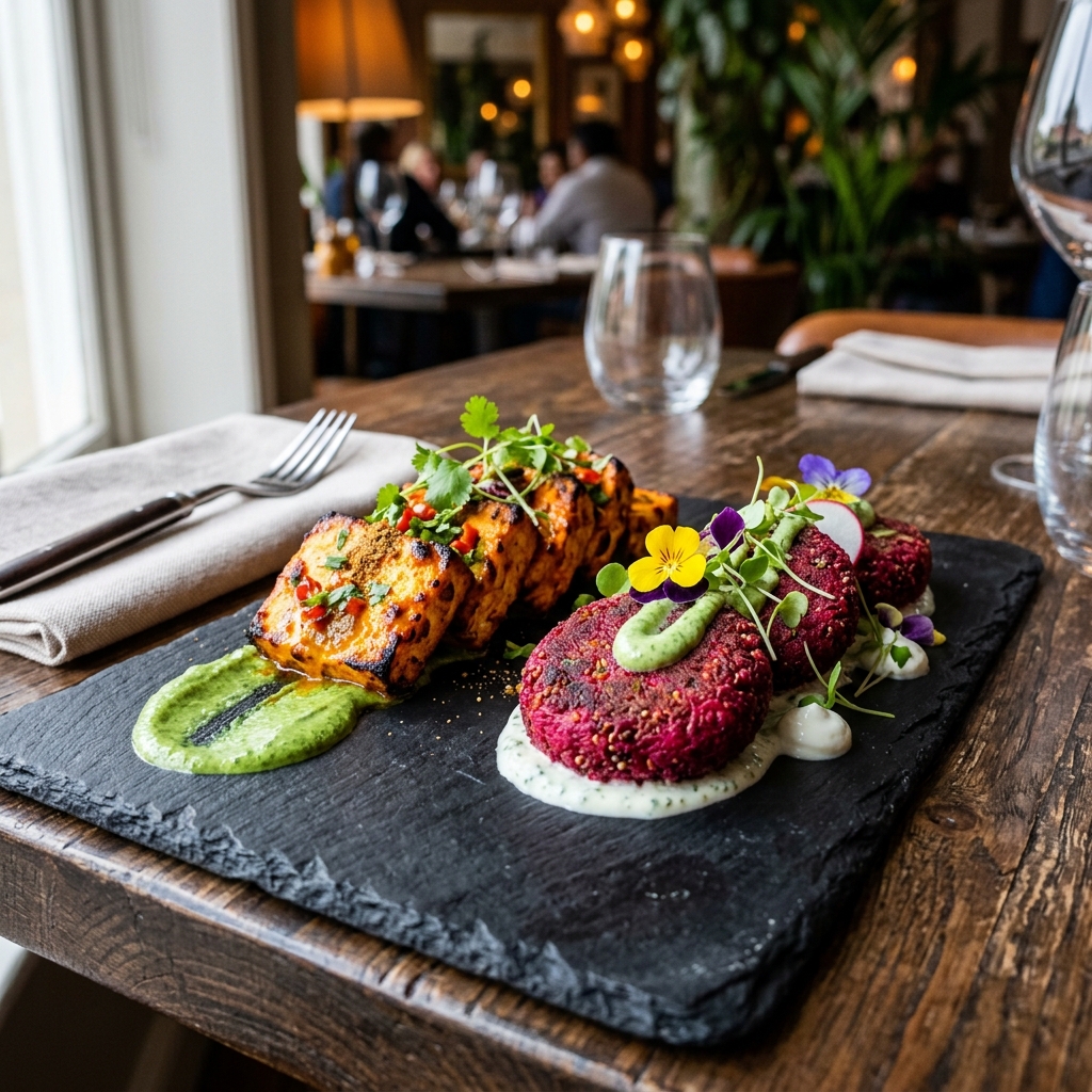 Gourmet paneer tikka and beetroot patties